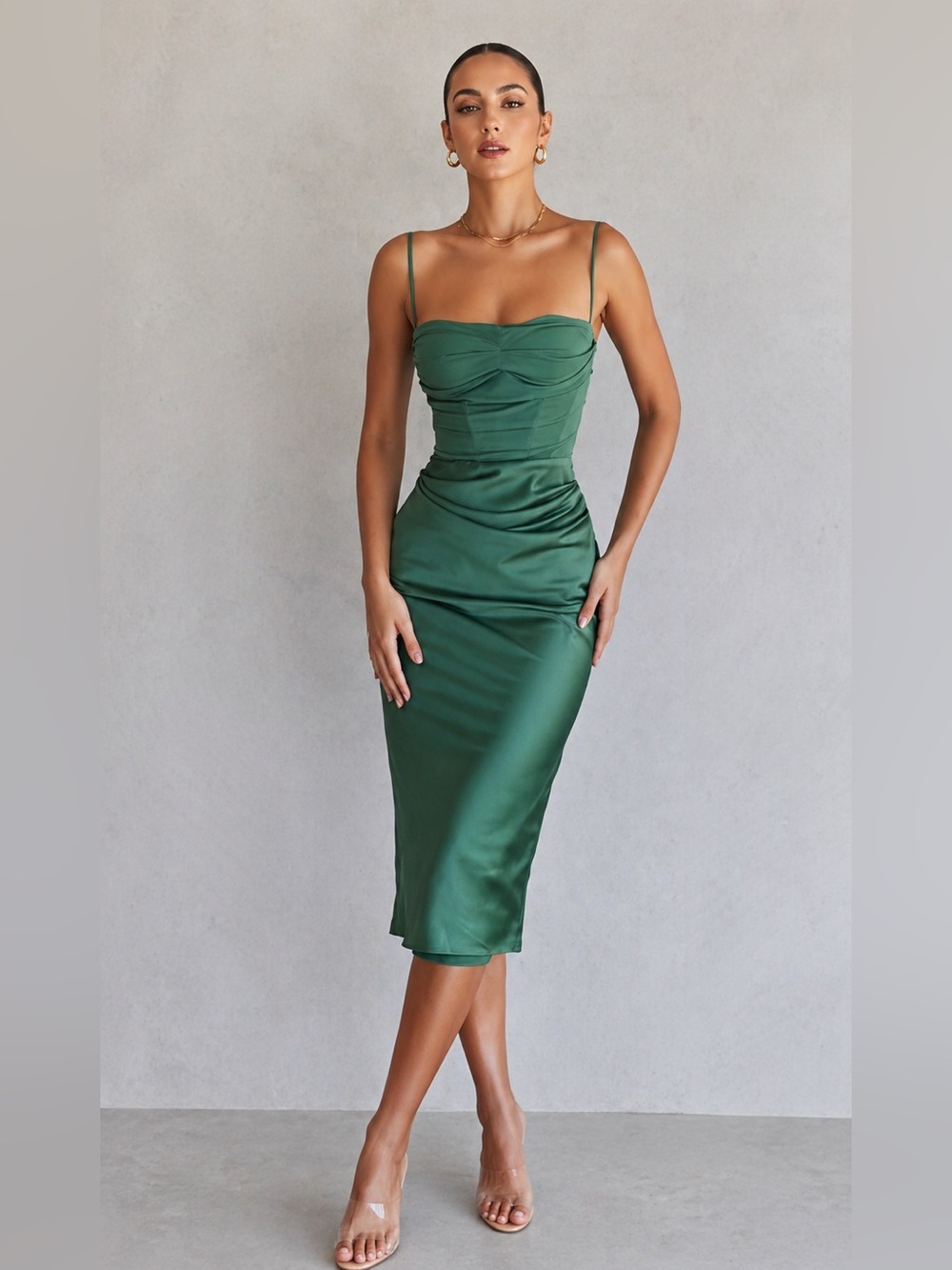 ❤️‍🔥Firm Price❤️‍🔥House of CB TEIA Forest Draped Corset Midi Dress